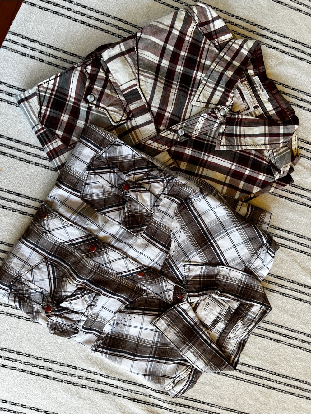 BKE Men's Plaid Button-Up Shirts - Brown, White, Maroon Sold as a Lot of 2, Lg